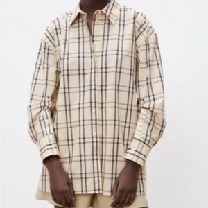 Zara Beige and Navy Checkered Shirt